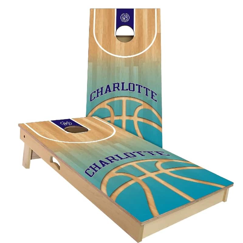 Charlotte Basketball Outdoor Cornhole Board Set - Backyard 2x4 - Include Case + Hole Lights