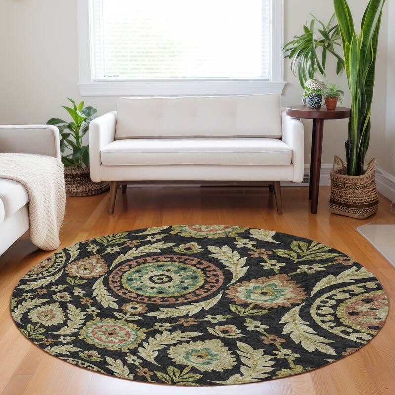 Premium Washable Super Soft Boho Global Mayfield Rug - Black - 8' x 8'