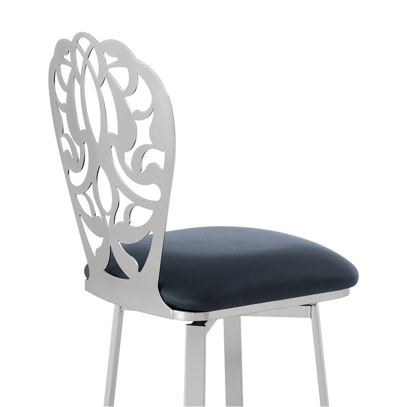Cherie Modern Upholstered Metal Bar or Counter Height Swivel Bar Stool with Back