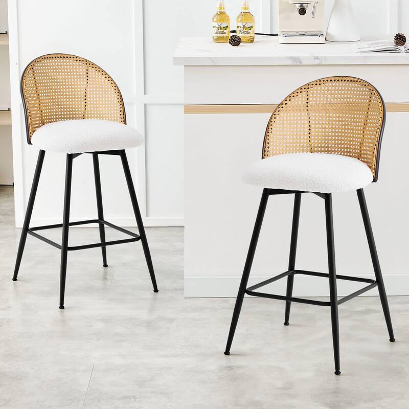 26-Inch Swivel Counter Height Bar Stools with Rattan Back - 36"H x 18.5"W x 19.7"D