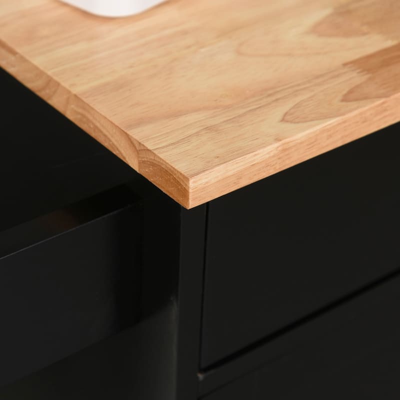 Rubberwood Kitchen Island Cart with Drawer, Shelf and Wheels - 32.75" W x 17.75" D x 36" H