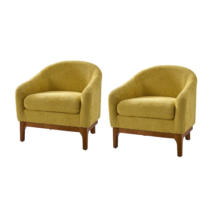 Augus Modern Boucle Barrel Armchair with Solid Wood Legs Set of 2 by HULALA HOME