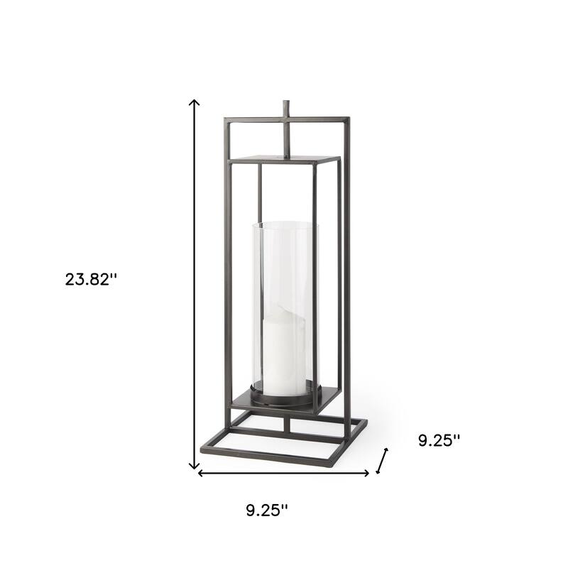 24" Black Geometric Metal Tabletop Lantern Candle Holder