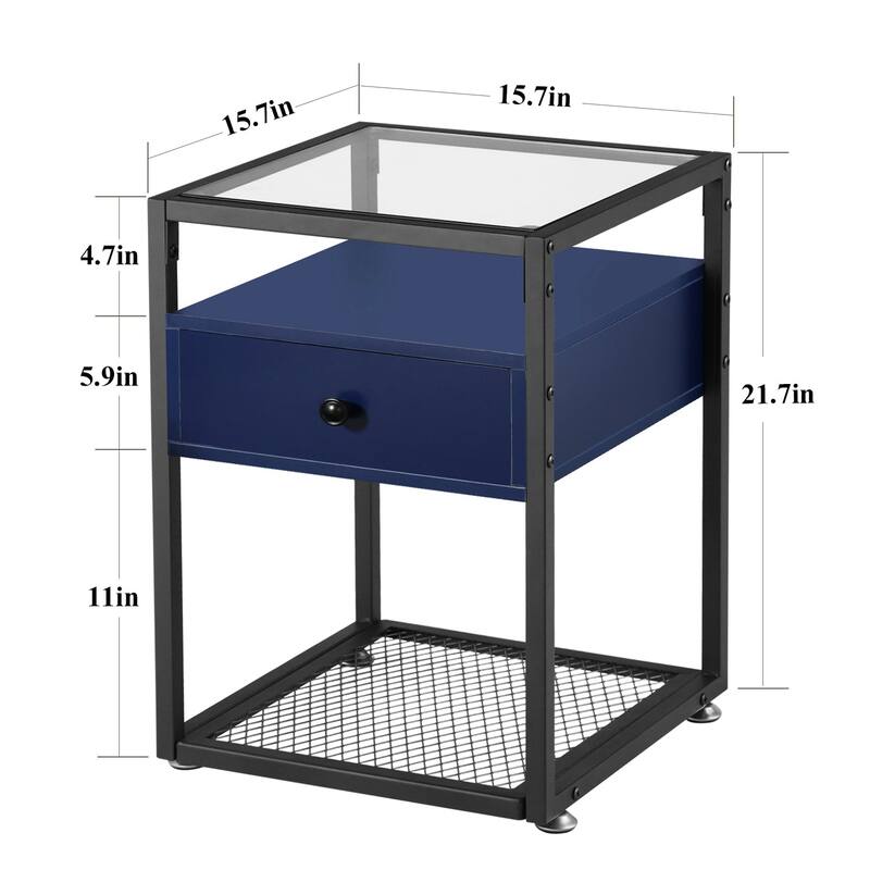VECELO Modern 1- Drawer Nightstands with Tempered Glass Top