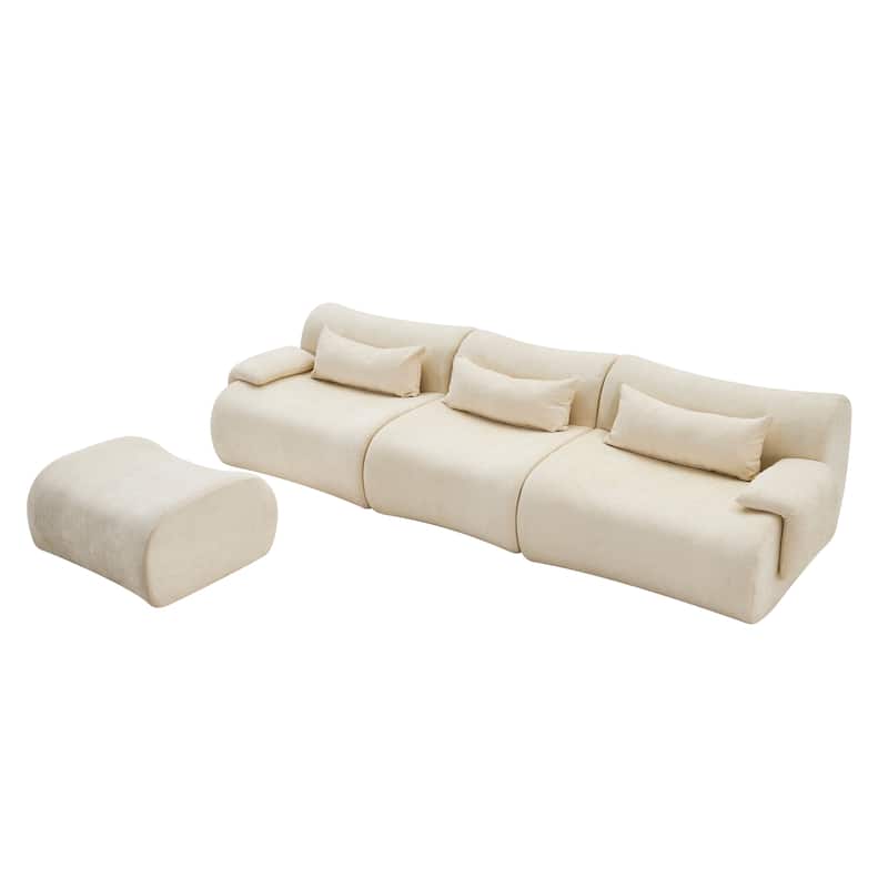 118" Boneless Couches for Living Room, Sectional Couches Modular Sofa with Ottoman, Memory Foam Cloud Couch