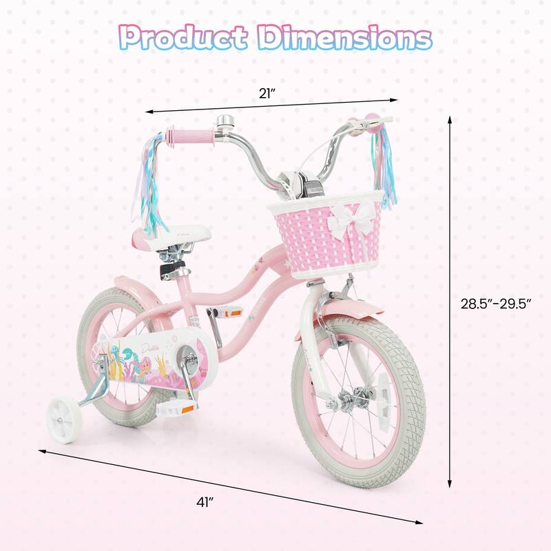 Gymax 14'' Kids Bike w/Training Wheels Hand Coaster Brakes Adjustable