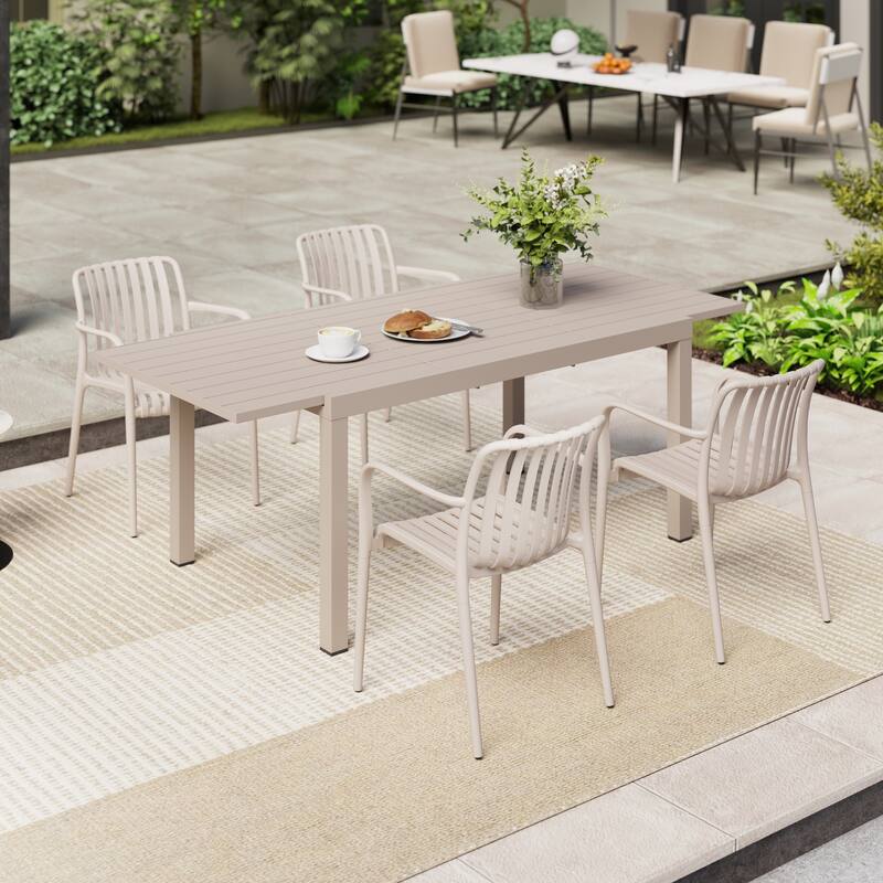 Outdoor Dining Set 5-Piece Stackable Plastic Lightweight Dining Armchair and Extendable Dining Table