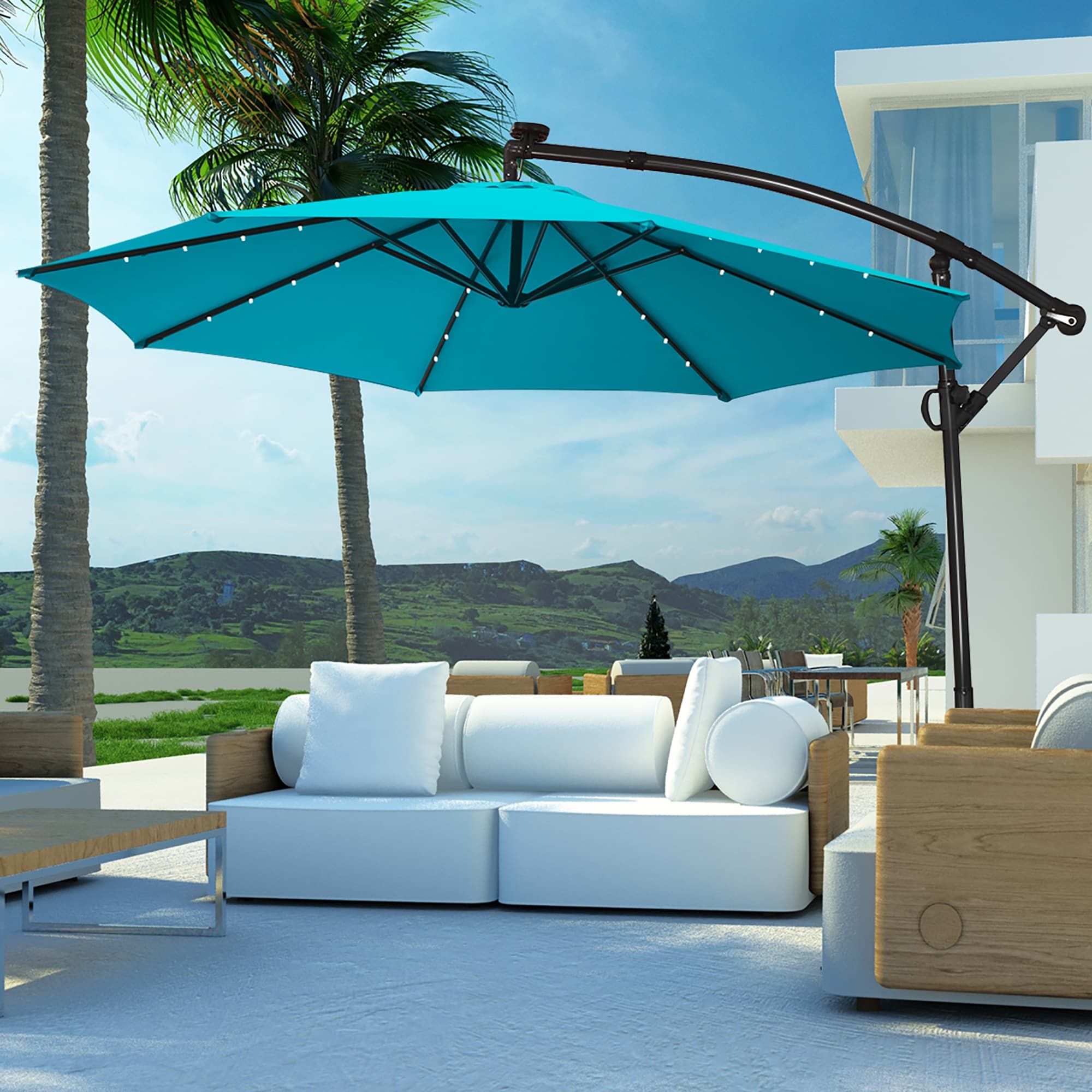 hampton bay 8 ft square aluminum cantilever offset patio umbrella PURPLE LEAF Outdoor 8' x 8' Premium Sun Protection Beige they feature a sturdy Cantilever Umbrella Patio Table 