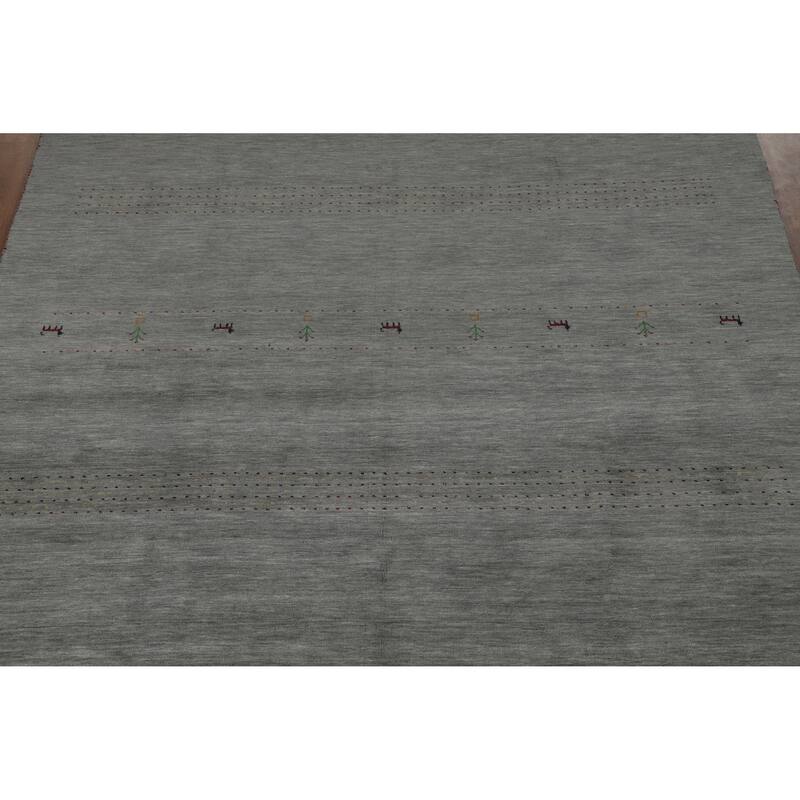 Tribal Gray Gabbeh Indian Rug Hand-Knotted Bedroom Wool Carpet - 8'0" x 9'9"
