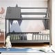 preview thumbnail 1 of 21, Twin Size Wood House Bed with Roof, Fence, and Chimney, Sturdy Pine Frame, Perfect for Kids' Bedrooms Gray