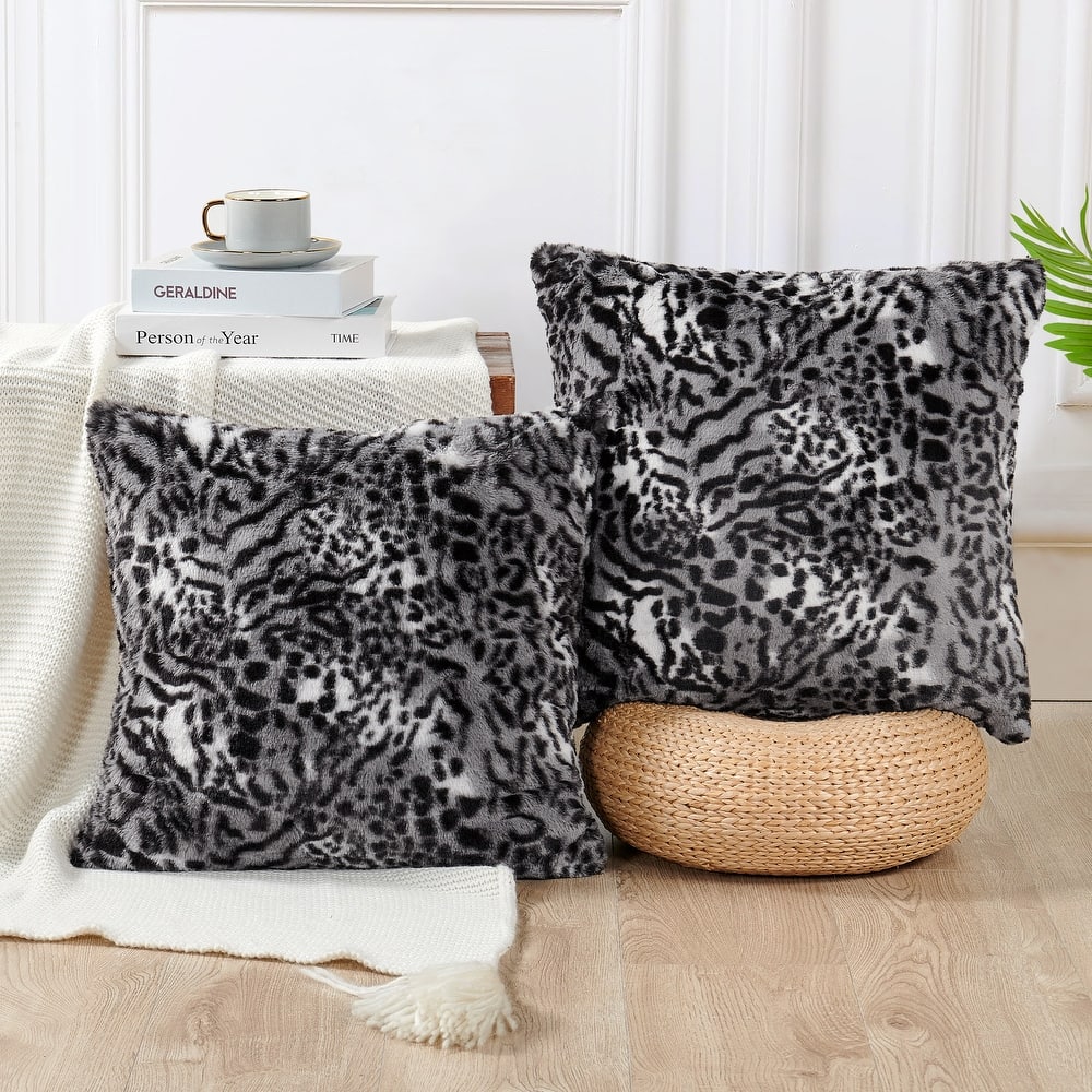 Decorative Printed fauxfur Throw Pillow Covers Set of 2, NO INSERT