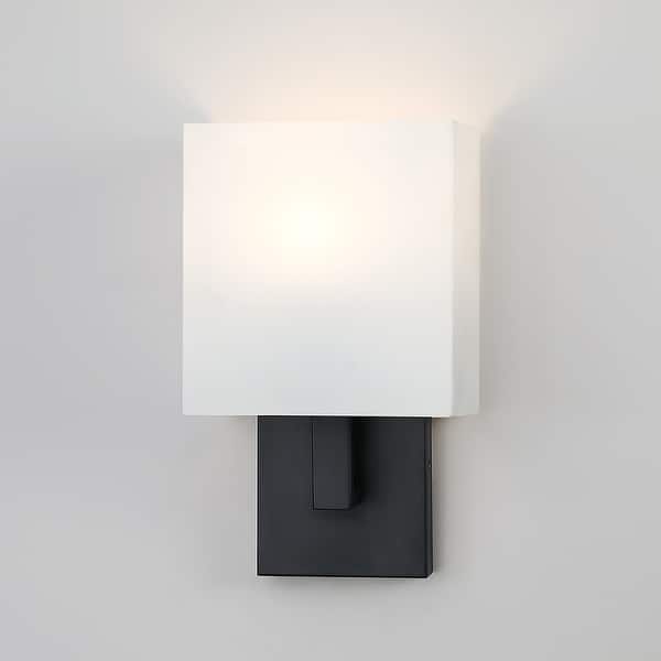 slide 2 of 15, Black Wall Sconce Light With White Fabric Shade