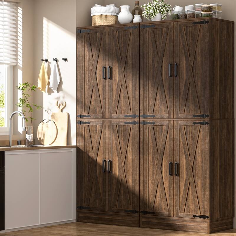 71" Kitchen Pantry with 4 Doors ＆ Large Drawer，Storage Cabinet with 6 Adjustable Shelves for Dining Room Living Room