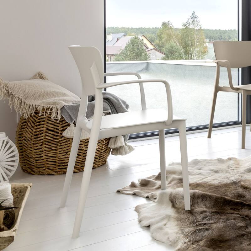 33" White Solid Stackable Patio Dining Arm Chair