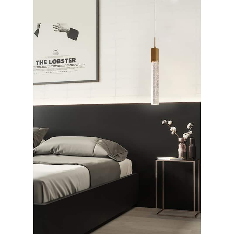 1-Light Gold Single Pendant With A Clear Bubble Crystal