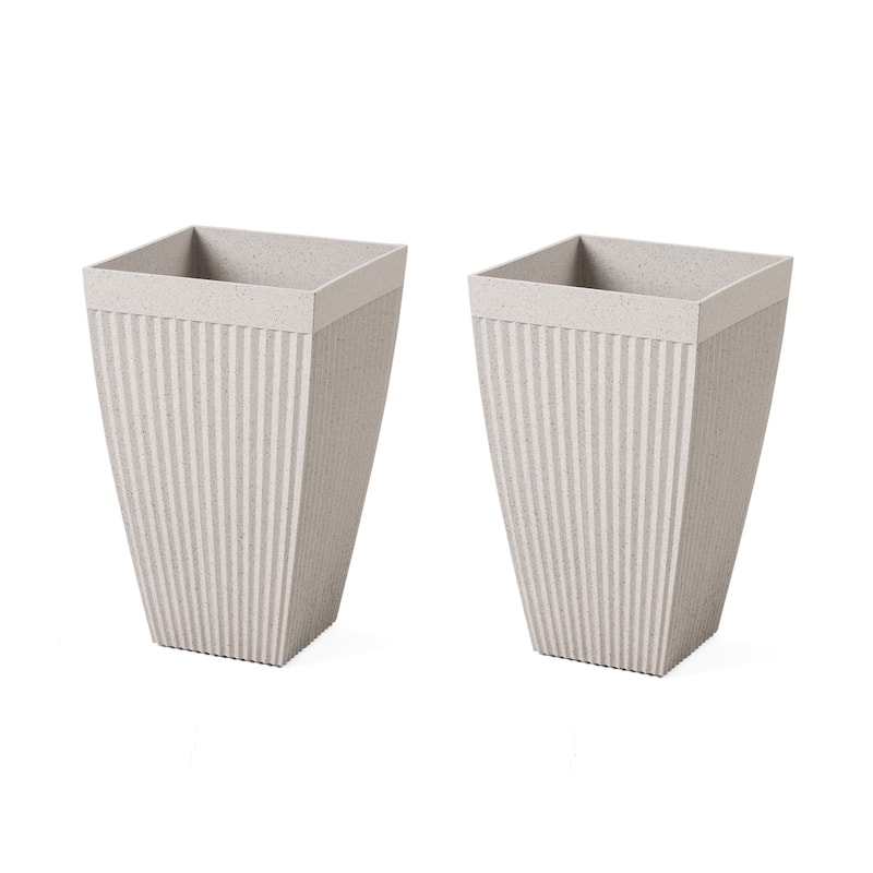 Glitzhome Oversized Eco-Friendly PE Tall Planter Porch Flowerpot (Set of 2)