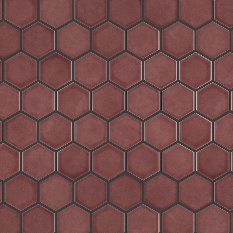 Merola Tile Tribeca 2" Hex Glossy Rusty Red 11-1/8" x 12-5/8" Porcelain Mosaic Floor and Wall Tile