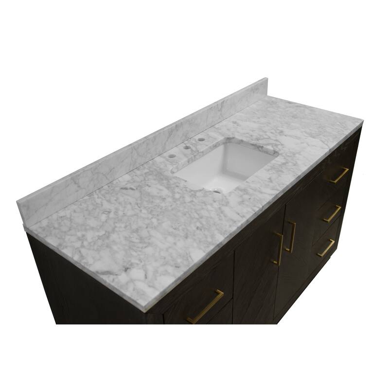 KitchenBathCollection Peyton 60" Single Bathroom Vanity with Carrara Marble Top