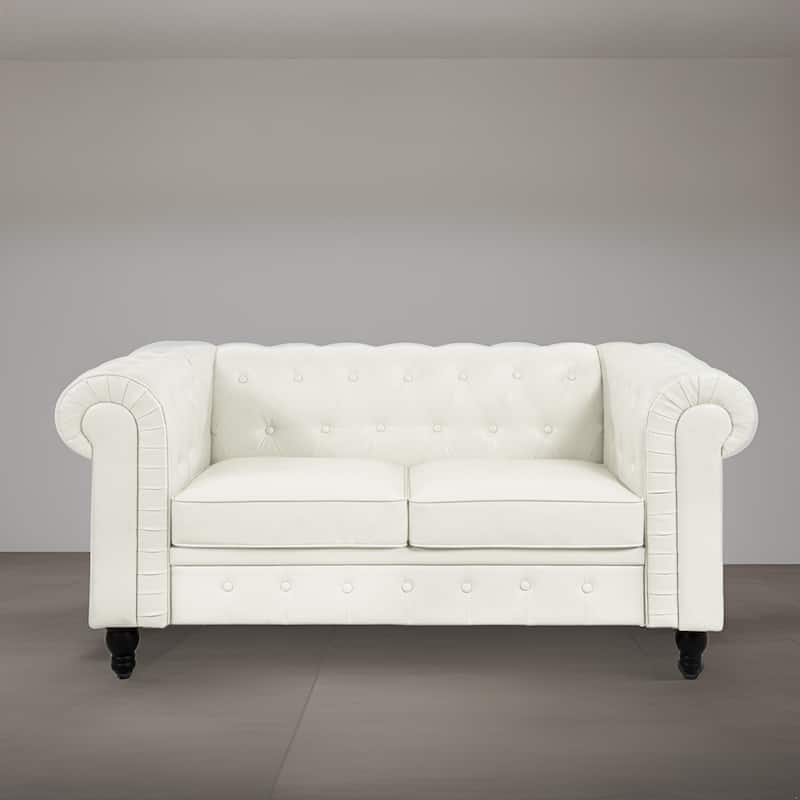 Everett Chesterfield Loveseat - Luxurious Mid-Century Modern Couch for Cozy Living Rooms, Elegance & Serenity