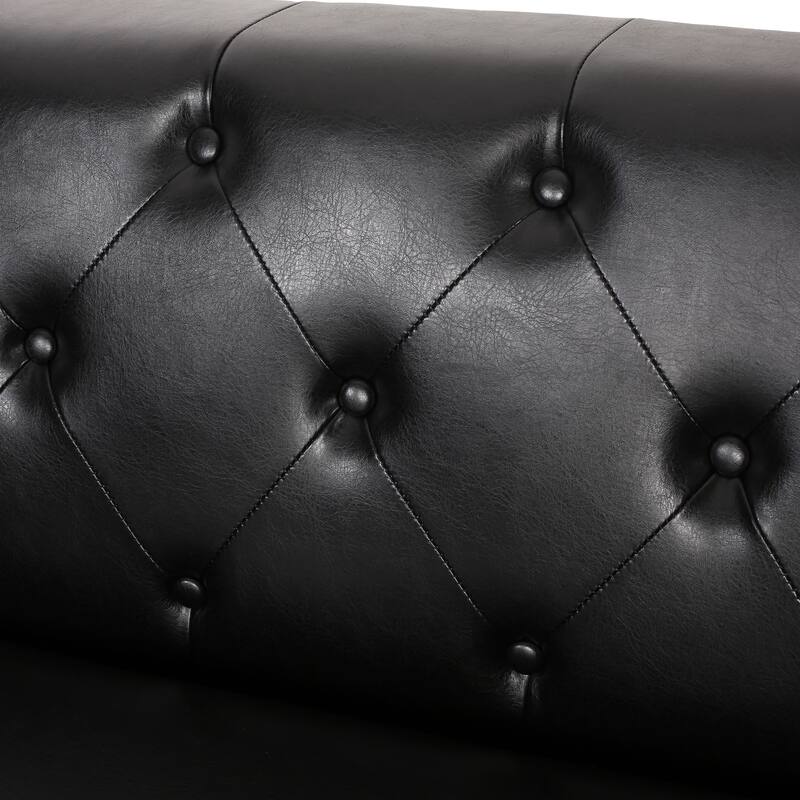 Faux Leather Button Tufted 3-seater Sofa with Birch Wood Legs