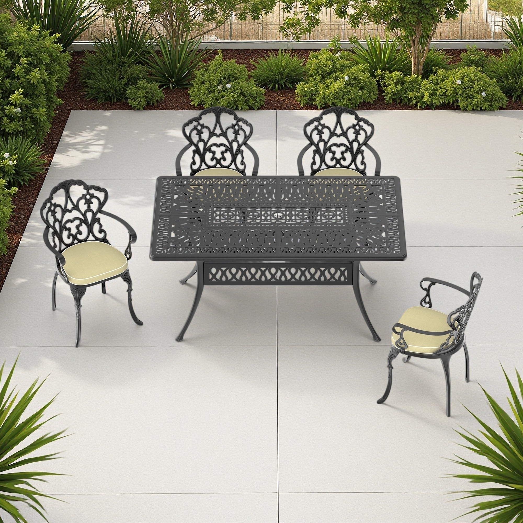 5-Piece Outdoor Patio Aluminum Dining Set with Rectangular Table and 4 Chairs with Cushions