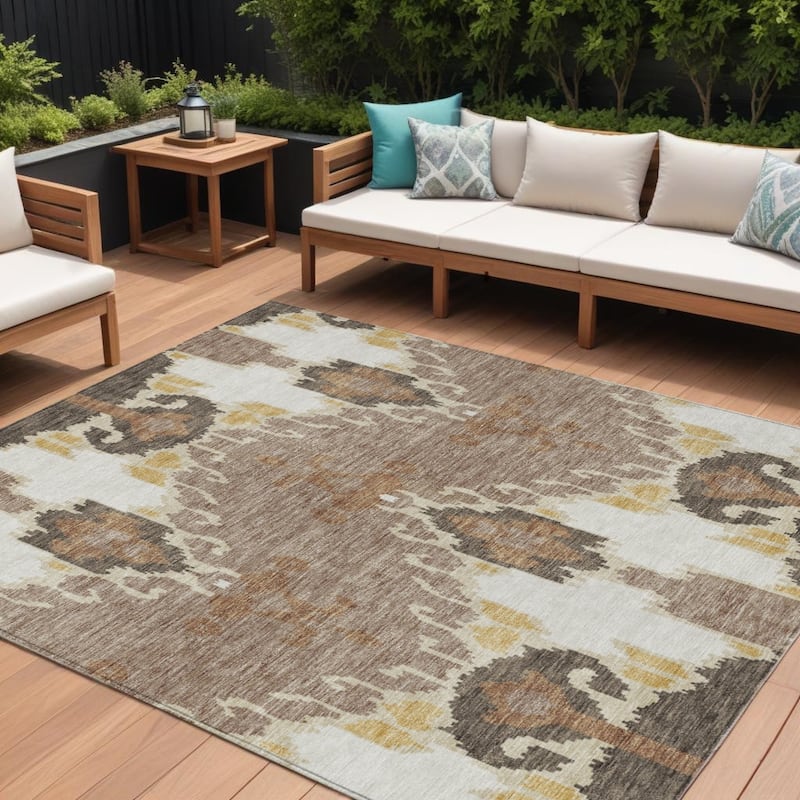 HomeRoots Ikat Transitional Rectangle Outdoor Rug - 9' X 12'
