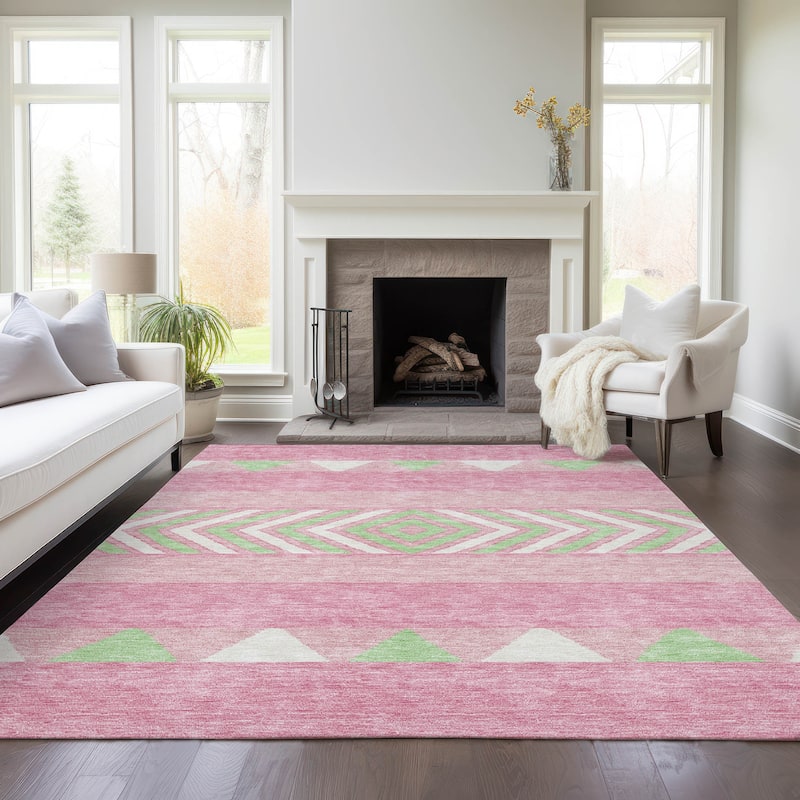Machine Washable Indoor/ Outdoor Global Boho Chantille Rug