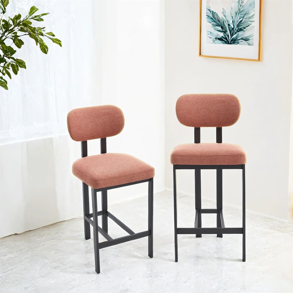 Set of 2 26 inch Modern Bar Stools Upholstered Fabric Counter Height Barstools with Black Metal Legs