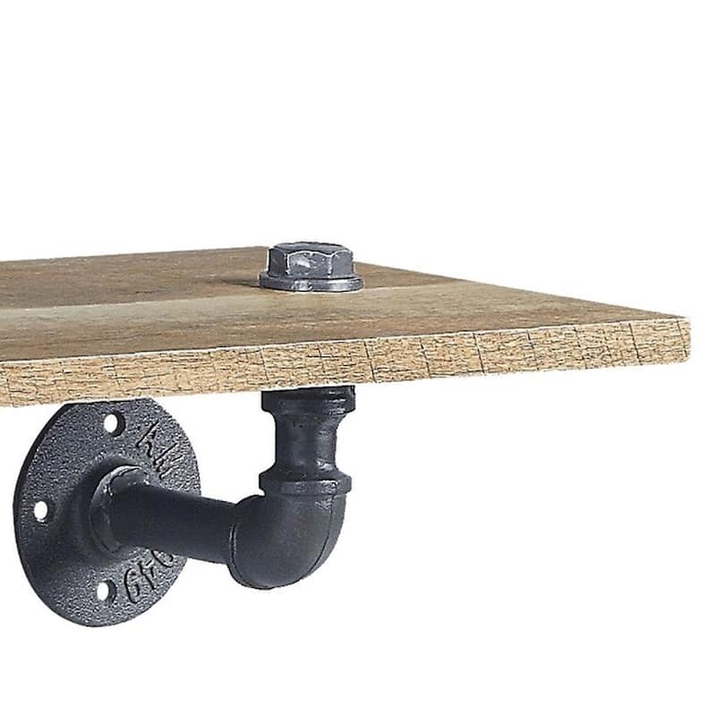 Ley 18 Inch Wood Wall Mount Shelf, Metal Pipe Design, Brown, Black