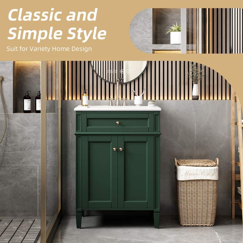 24" Bathroom Vanity with Sink, 2 Doors and Tip-Out Drawer, Soft-Closing Doors