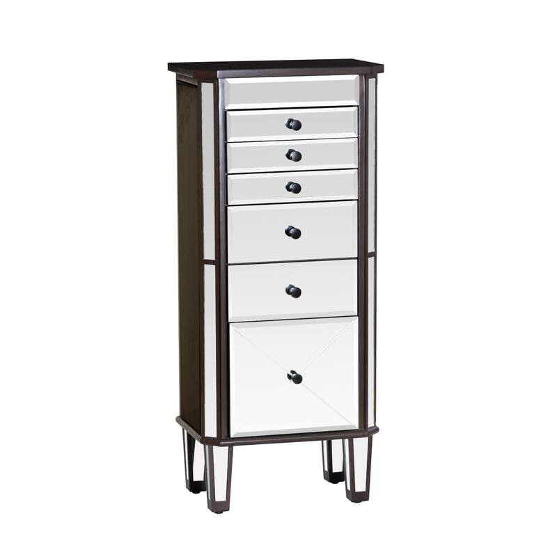 Mirrored Jewelry Armoire with Tapered Legs - 41" - Silver
