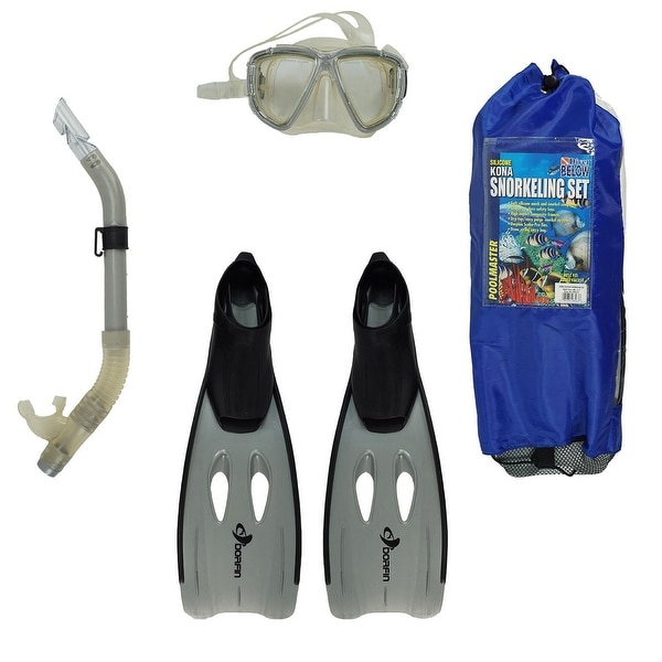 Gray Kona Adult Pro Silicone Water or Swimming Pool Scuba or Snorkeling Set - Medium