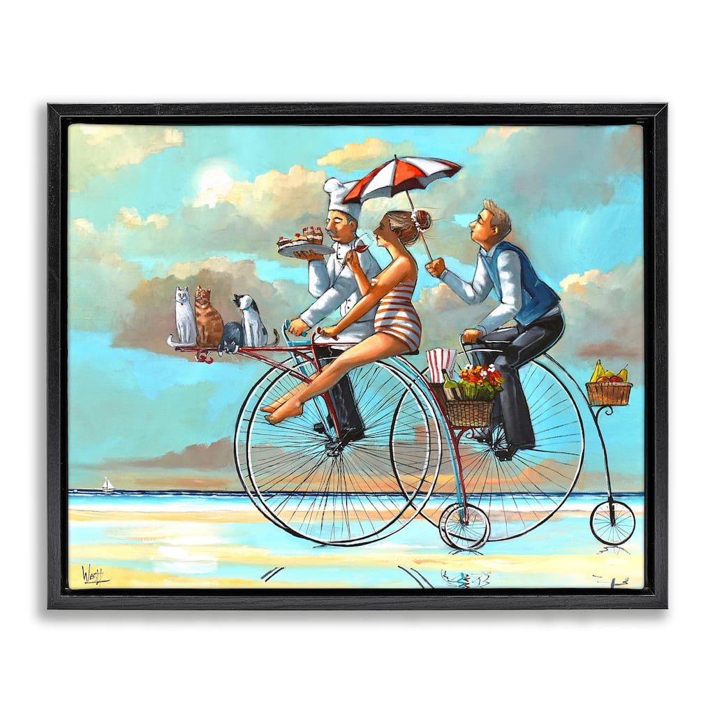 Stupell Woman & Butler Bicycle Ride Framed Floater Canvas Wall Art Design By Ronald West