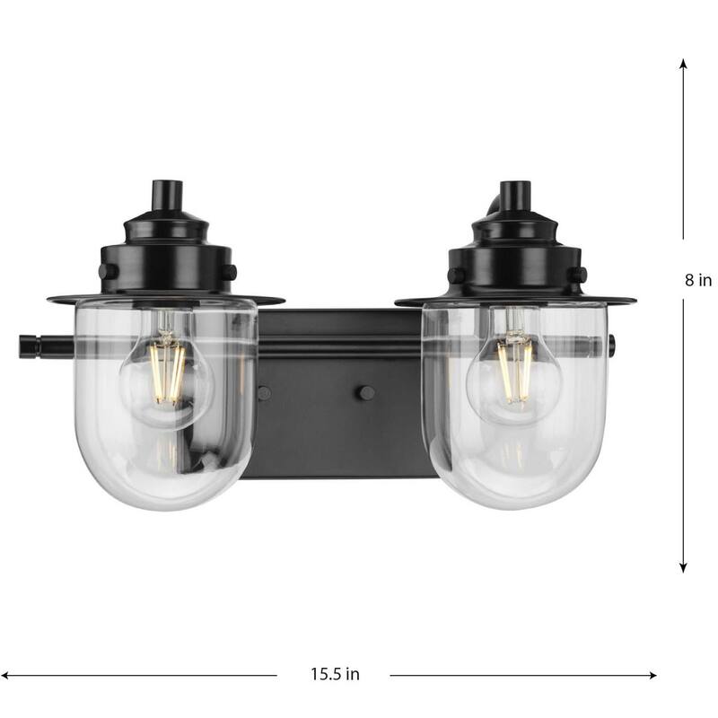 Northlake Collection Two-Light Matte Black Clear Glass Transitional Bath Light - 15.5 in x 7.5 in x 8 in