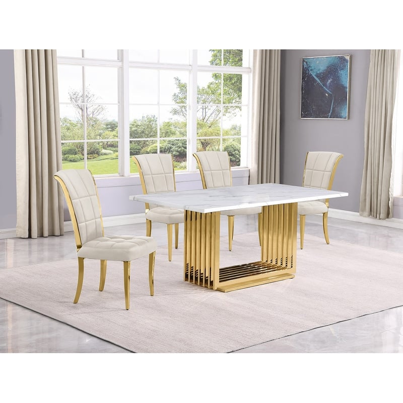 Best Quality Furniture D310/1-SC320-7 Dining Set with 68" White Marble Top