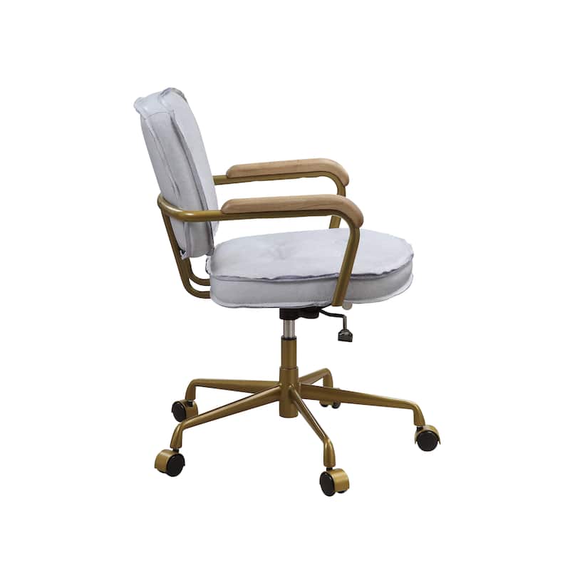 Vintage Leather Office Chair, Swivel Desk Chair with Wheels and Arms, Height Adjustable Upholstered Rolling Stool - N/A