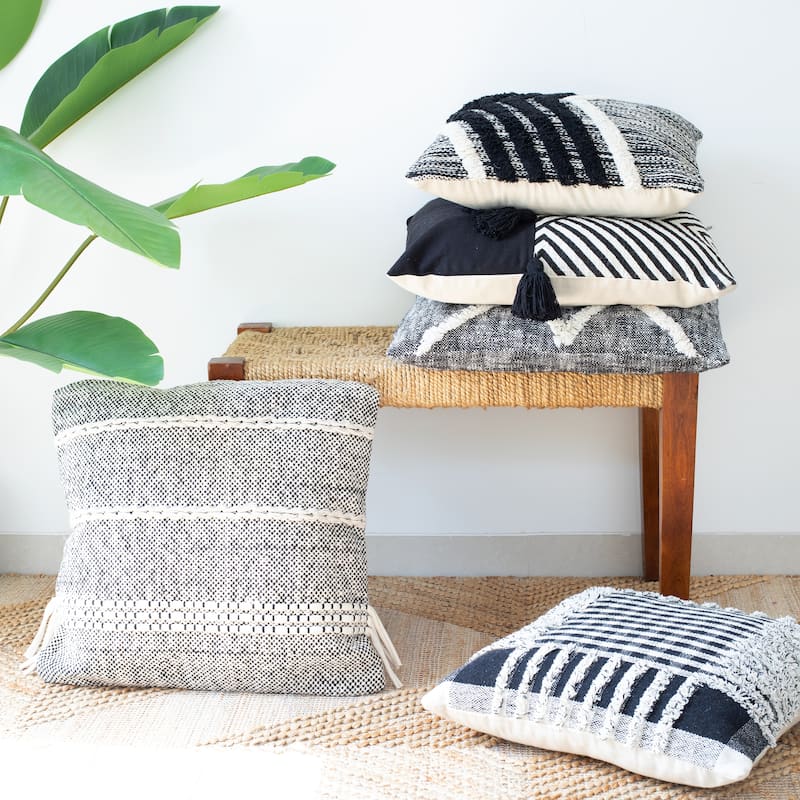 Sevita Elevate Black/White Chevron Cotton Throw Pillow, Set of 2