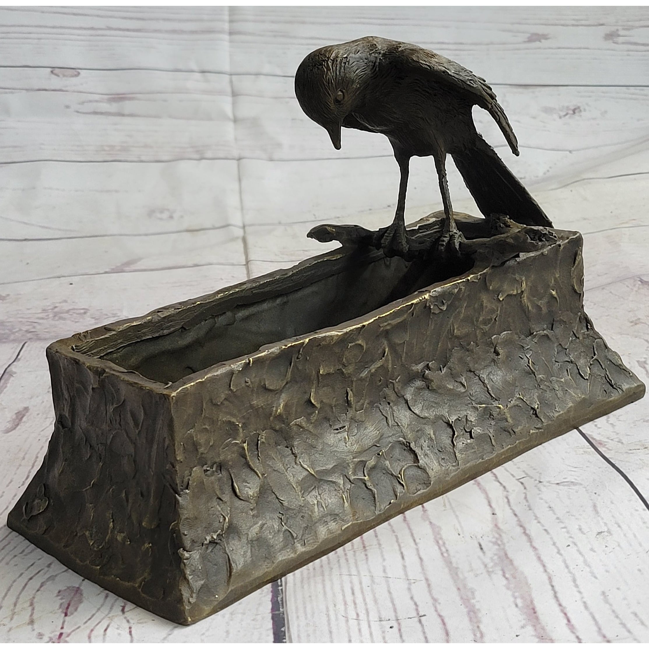 Bronze Bird Planter Window Box Metal Sculpture Decor Yard Outdoor 7 Inches X 10 Inches