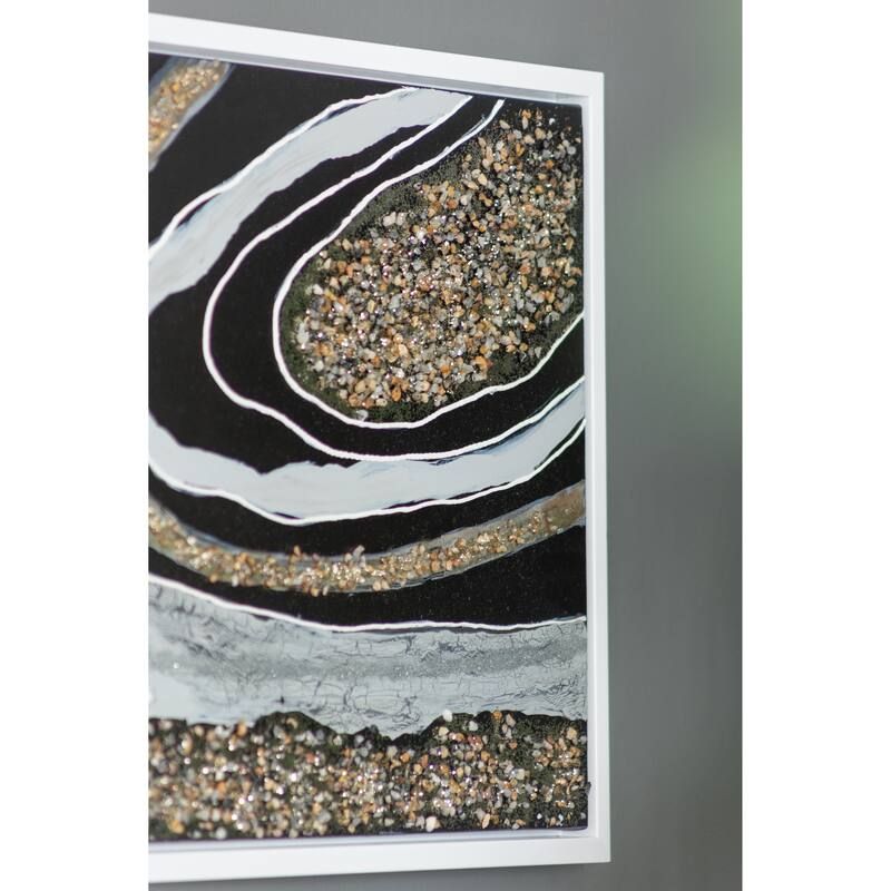 Modern Wall Decor Rectangle Framed Oil Painting with Gemstones and Crystals, for Matching Various Interior Styles