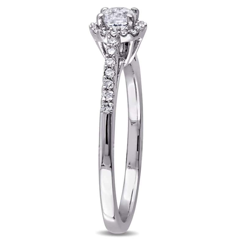 Miadora 1/3ct TGW Created White Sapphire 1/7ct TW Diamond Engagement Ring 14k White Gold