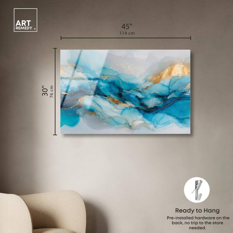 Ethereal Blue and Gold Acrylic by Art Remedy, Ready to Hang
