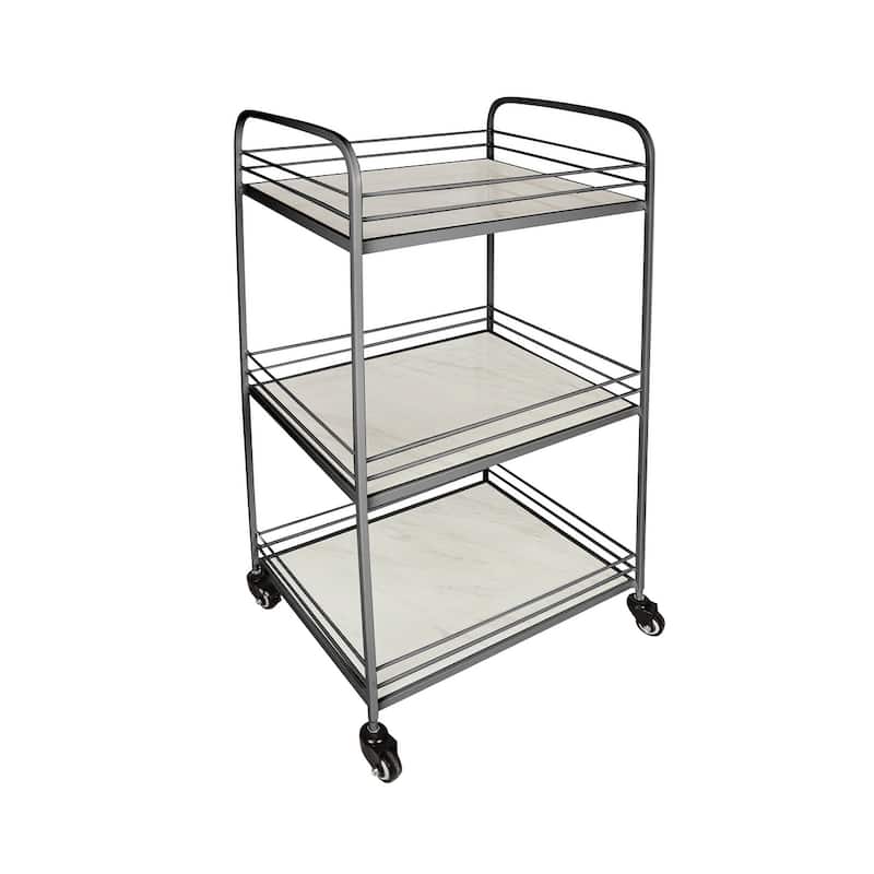 DesignStyles 3 Shelf Metal Cart with Tile Shelves and Wheels - Grey