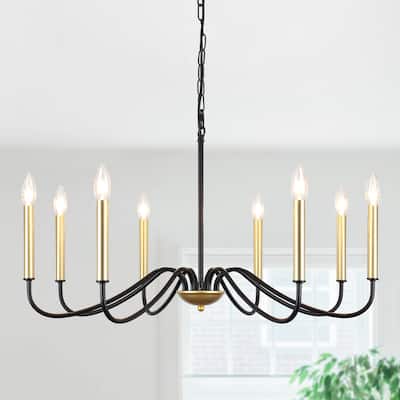 8-Light Farmhouse Candle Design Hanging Linear Chandelier Lighting for Kitchen Island