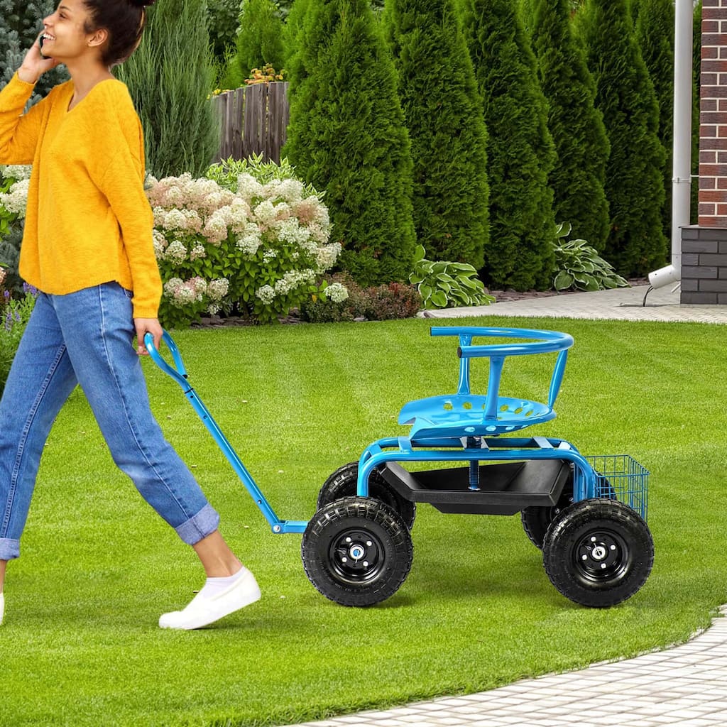 Heavy Duty Wheelbarrow Utility Cart Swivel Seat Garden Wagon Scooter