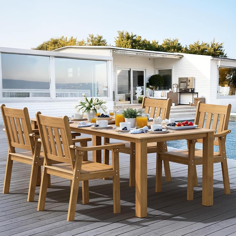 WINSOON 5-Piece HIPS All Weather Outdoor Patio Dining Sets with Umbrella Hole& Aluminum Frame,1-Table 4-Chairs