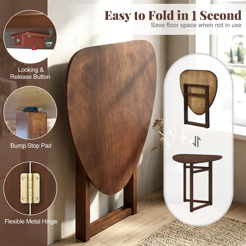 Gymax Foldable Dining Table w/Rubber Wood Legs Space-Saving Dinner - Walnut