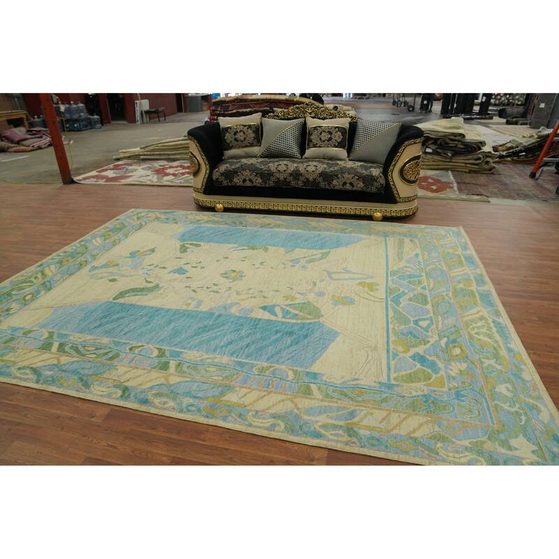 Vegetable Dye Wool Oushak Turkish Area Rug, Geometric Carpet - 11' 9'' X 8' 11''
