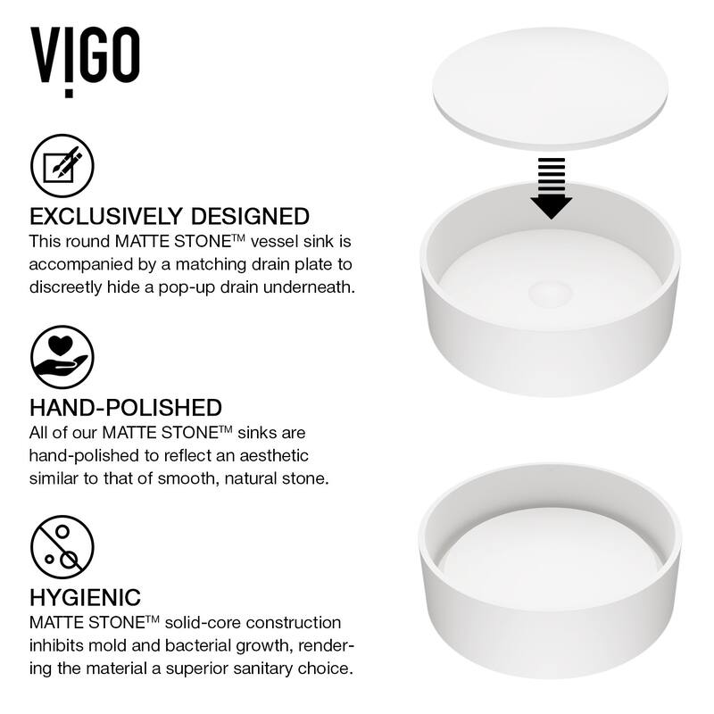Vigo Anvil 16" Circular Matte Stone� Vessel Bathroom Sink