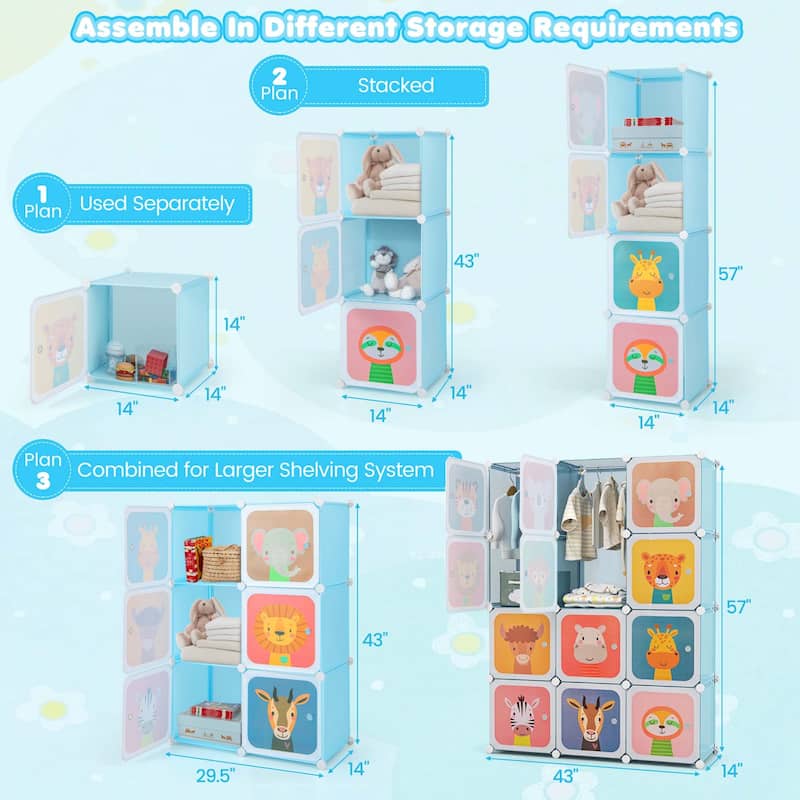 Costway 12-Cube Kids Wardrobe Baby Dresser Bedroom Armoire Clothes