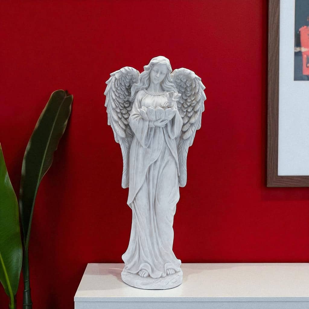 HomeRoots 29" Gray Polyresin Angel Statue - 12.50 in. x 28.50 in. x 7.50 in.